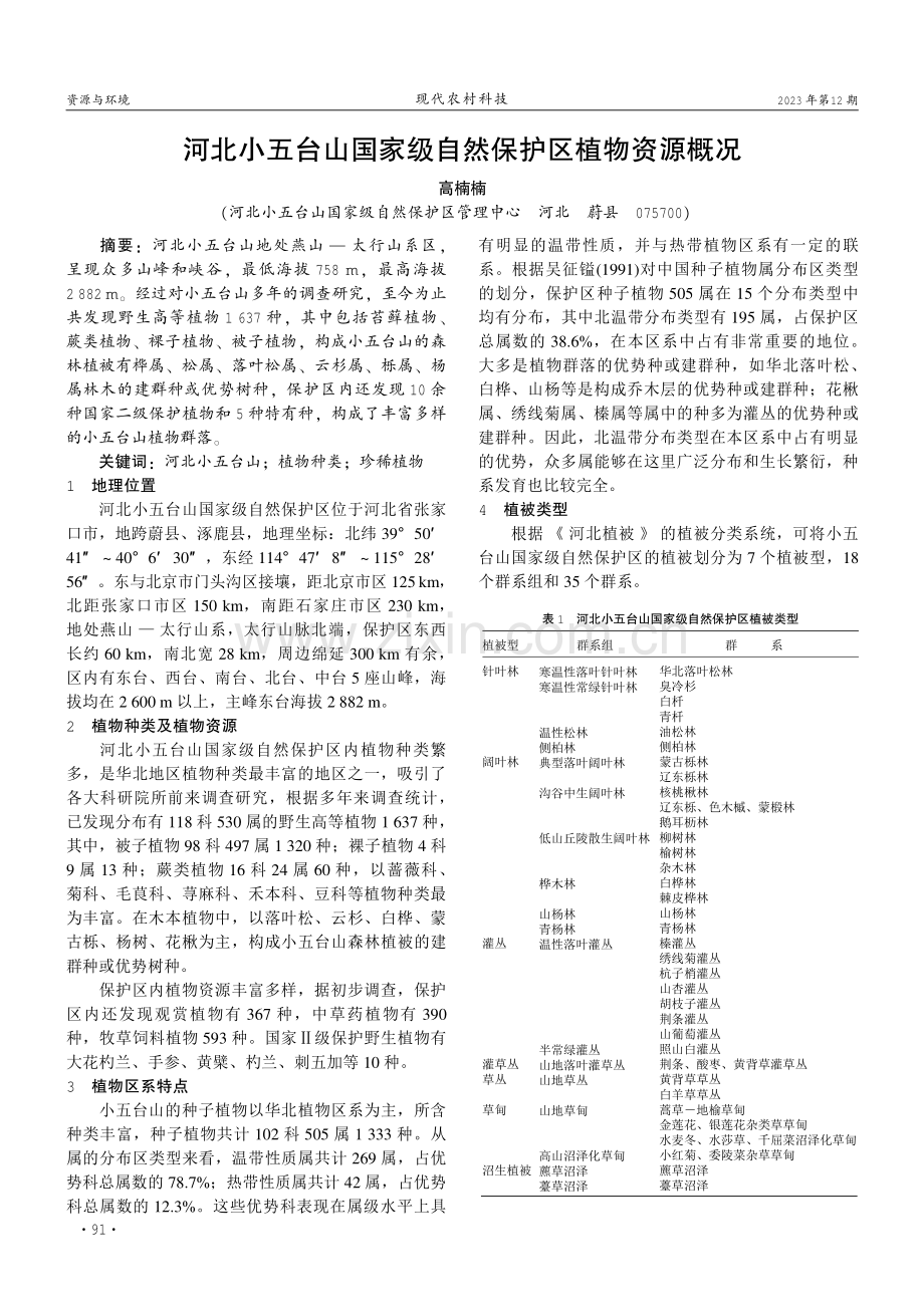 河北小五台山国家级自然保护区植物资源概况.pdf_第1页