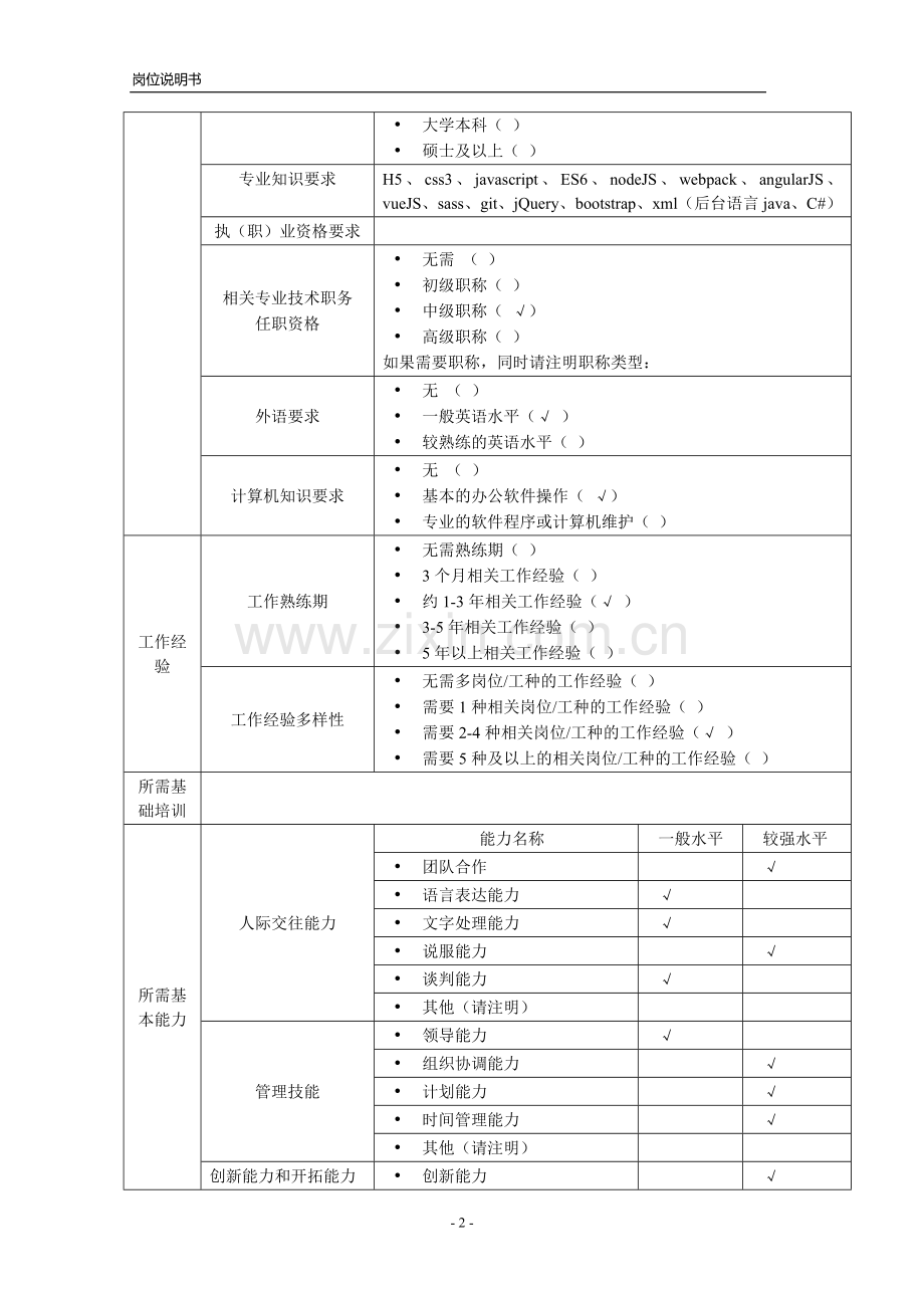 Web前端工程师-岗位说明书.doc_第2页