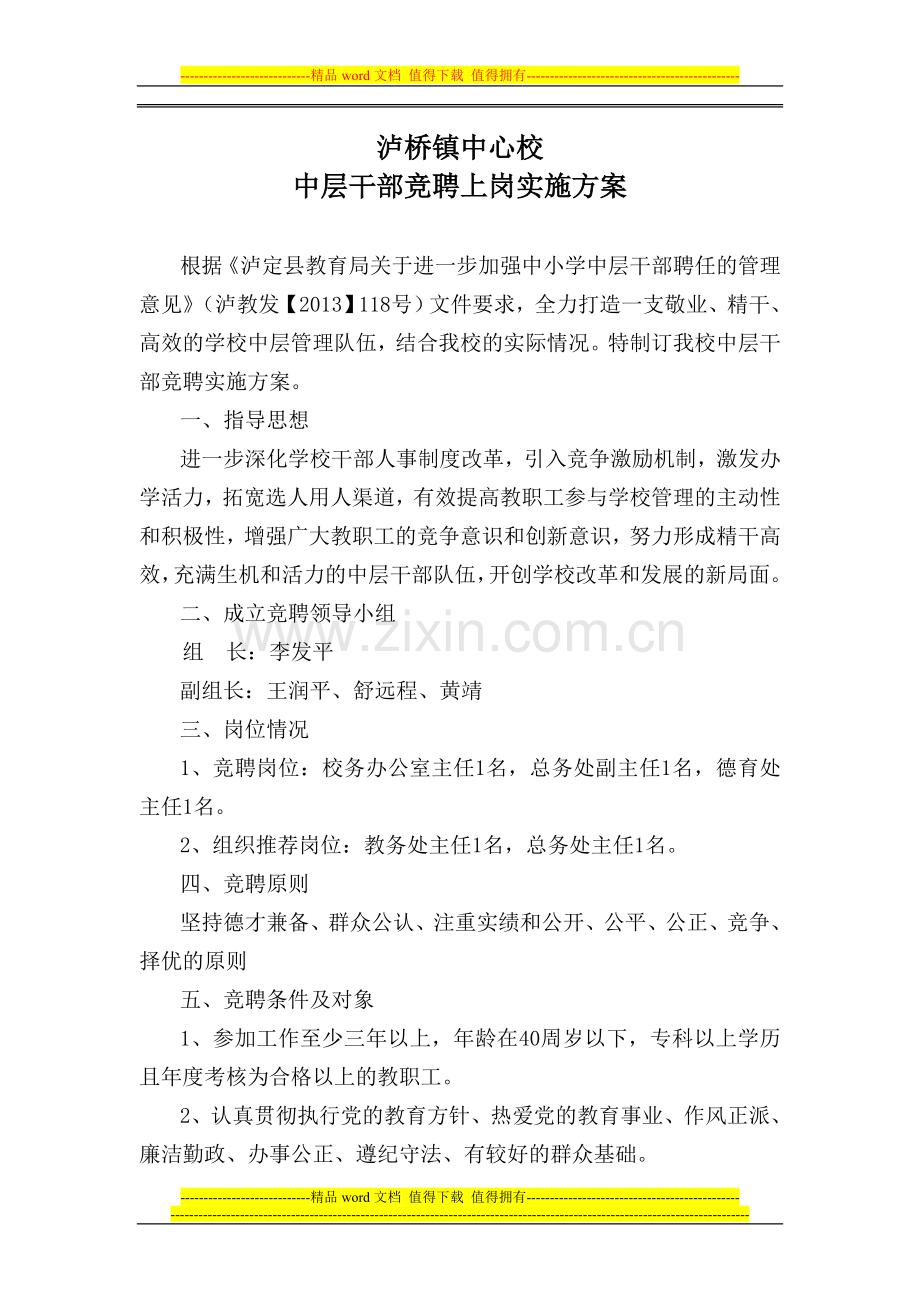 泸桥镇中心校中层干部聘任方案.doc_第1页