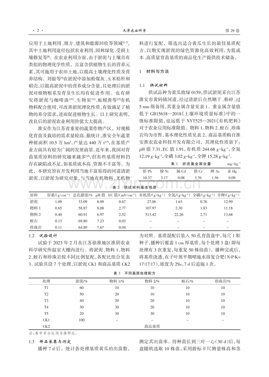 河道淤泥制作育苗基质对黄瓜幼苗生长的影响.pdf_第2页