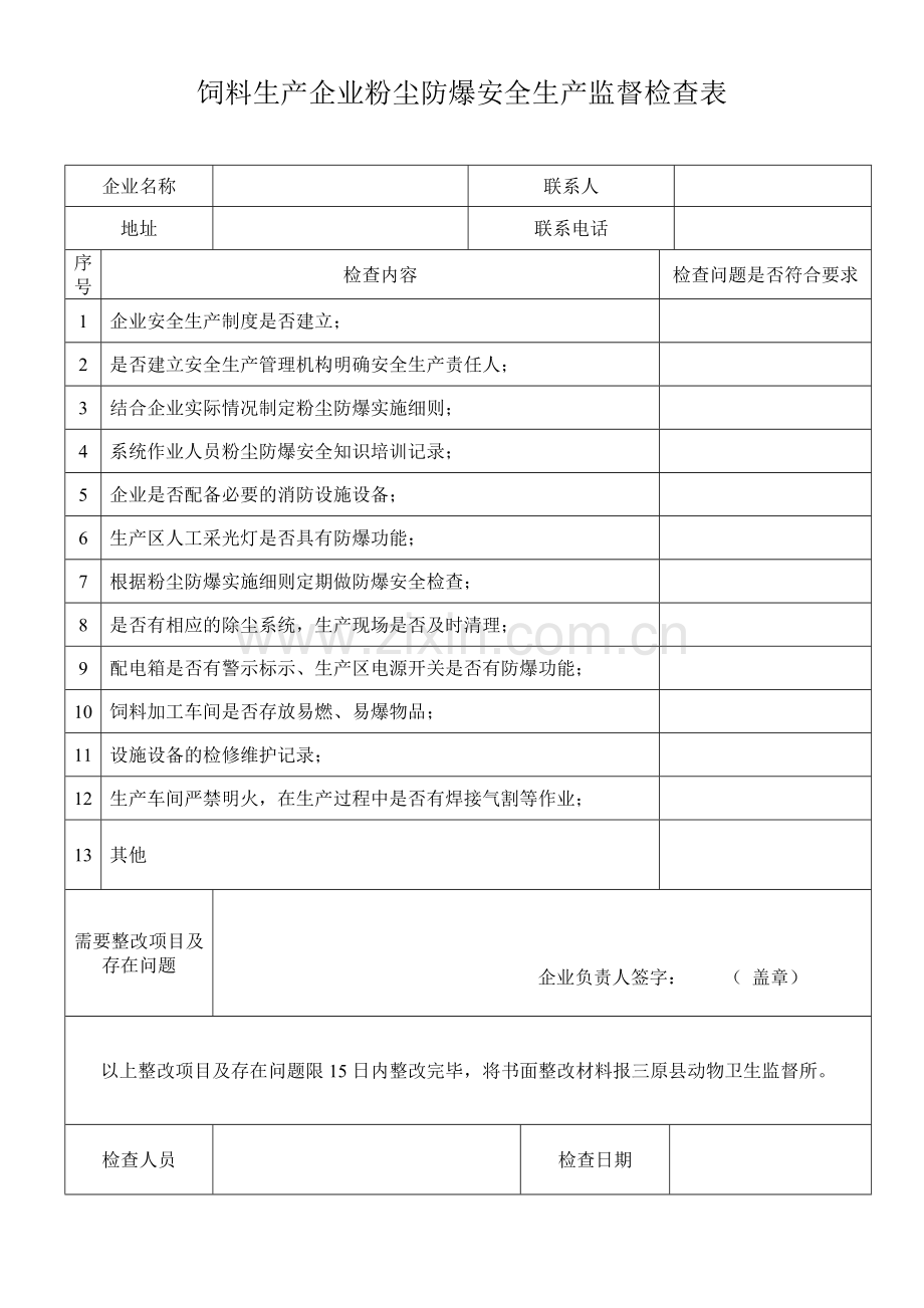 饲料生产企业粉尘防爆安全生产监督检查表.doc_第1页