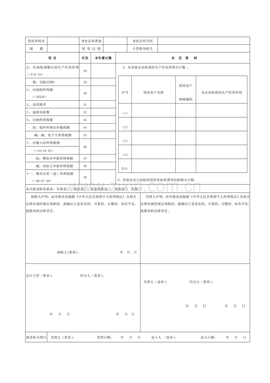 生产-经营所得投资者个人所得税年度汇算清缴申报表(表二).doc_第2页