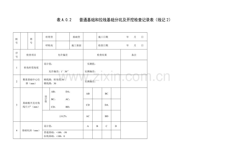 DLT5168-2016《110kV～750kV架空输电线路施工质量检验及评定规程》部分表格.doc_第2页