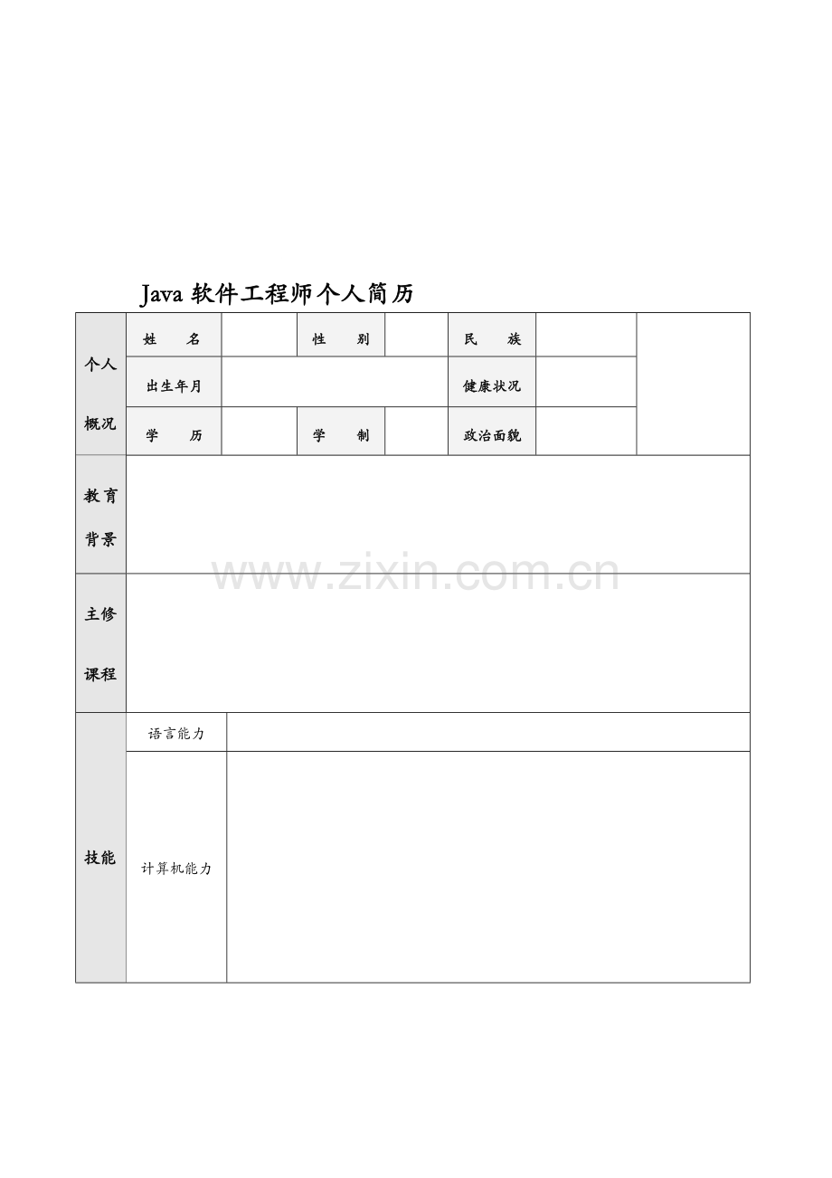 Java软件工程师简历模版.doc_第1页