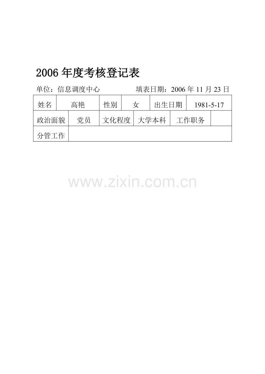 2006年度考核登记表.doc_第1页