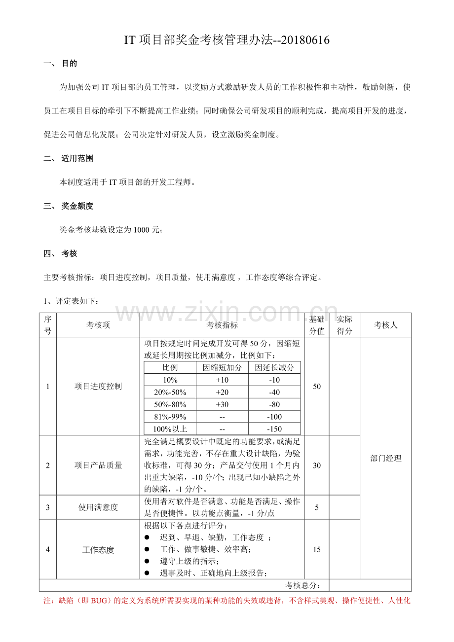 IT项目部奖金考核管理办法--20180619.doc_第1页