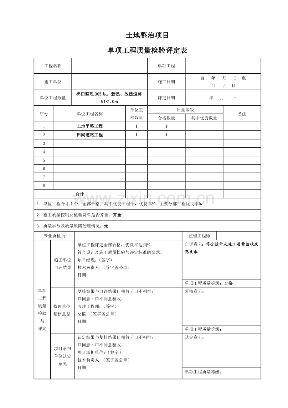 《土地整治工程质量检验与评定规程》(TDT1041-2013)评定表.doc_第1页