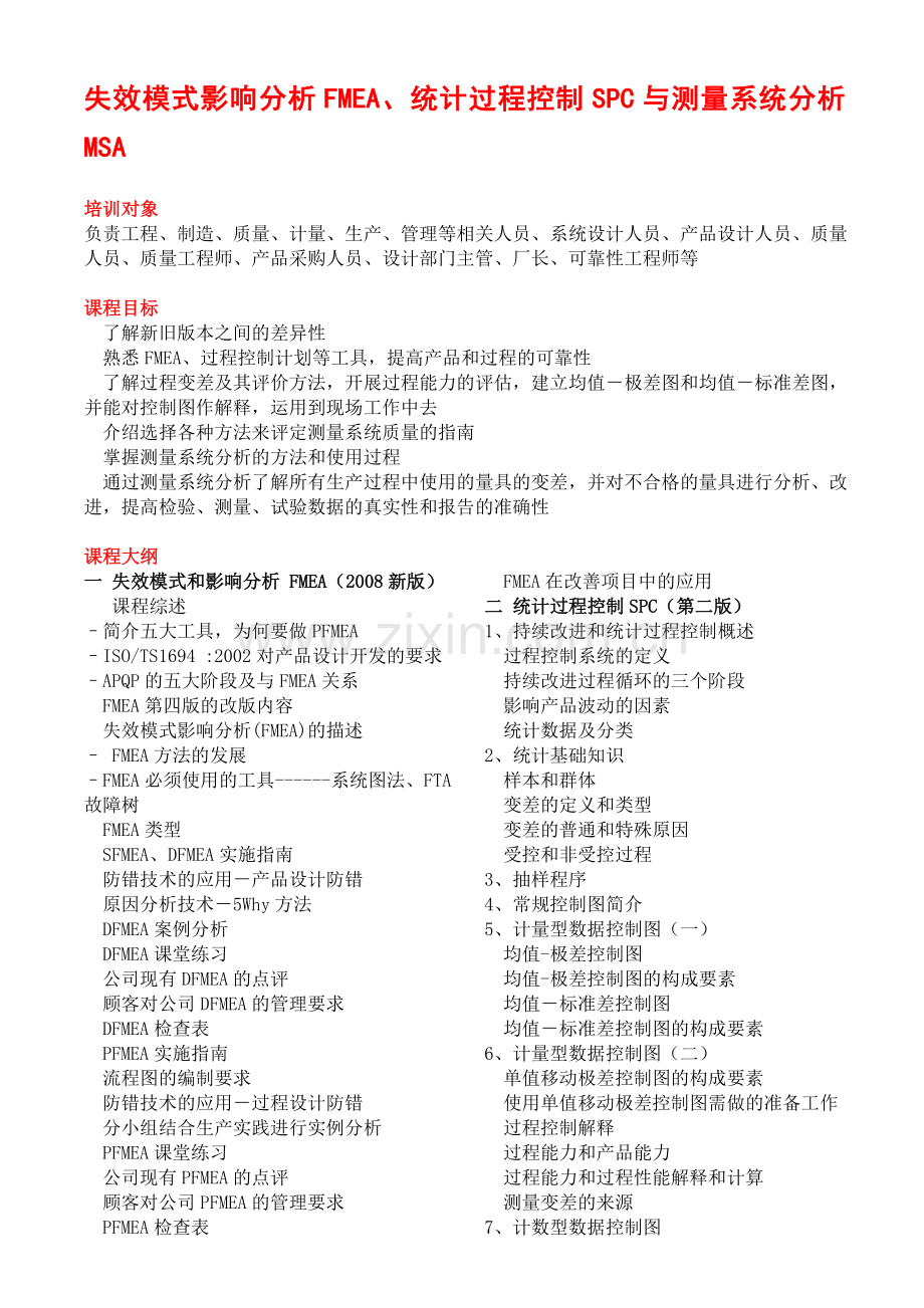 失效模式影响分析FMEA、统计过程控制SPC与测量系统分析MSA.doc_第1页