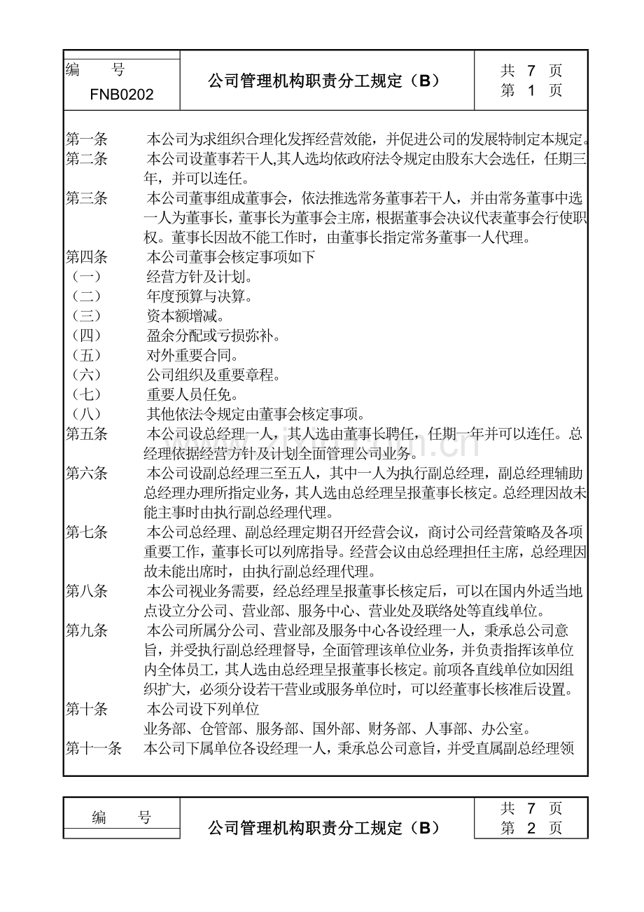 02公司管理机构职责分工规定B.doc_第1页