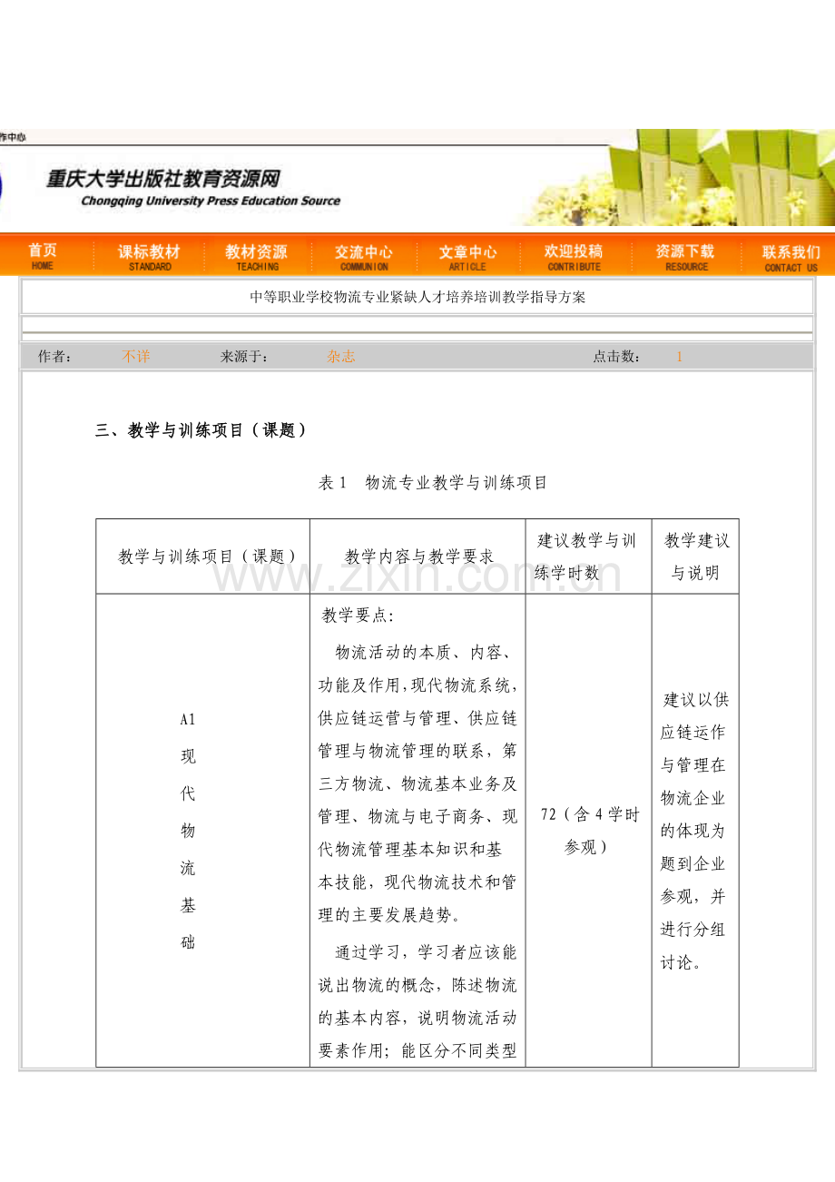 中等职业学校物流专业紧缺人才培养培训教学指导方案.doc_第1页