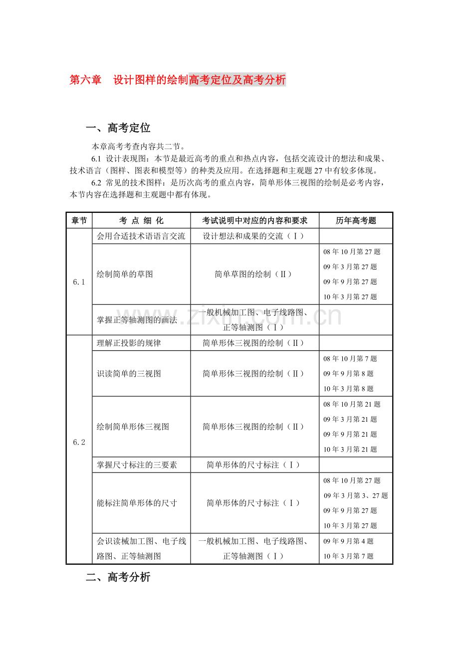 高三通用技术-第六章-设计图样的绘制高考分析1学案.doc_第1页