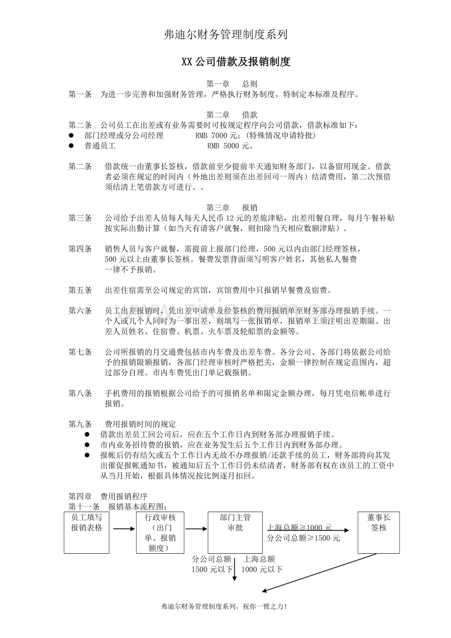 弗迪尔财务制度系列-XX公司借款及报销制度.doc_第1页