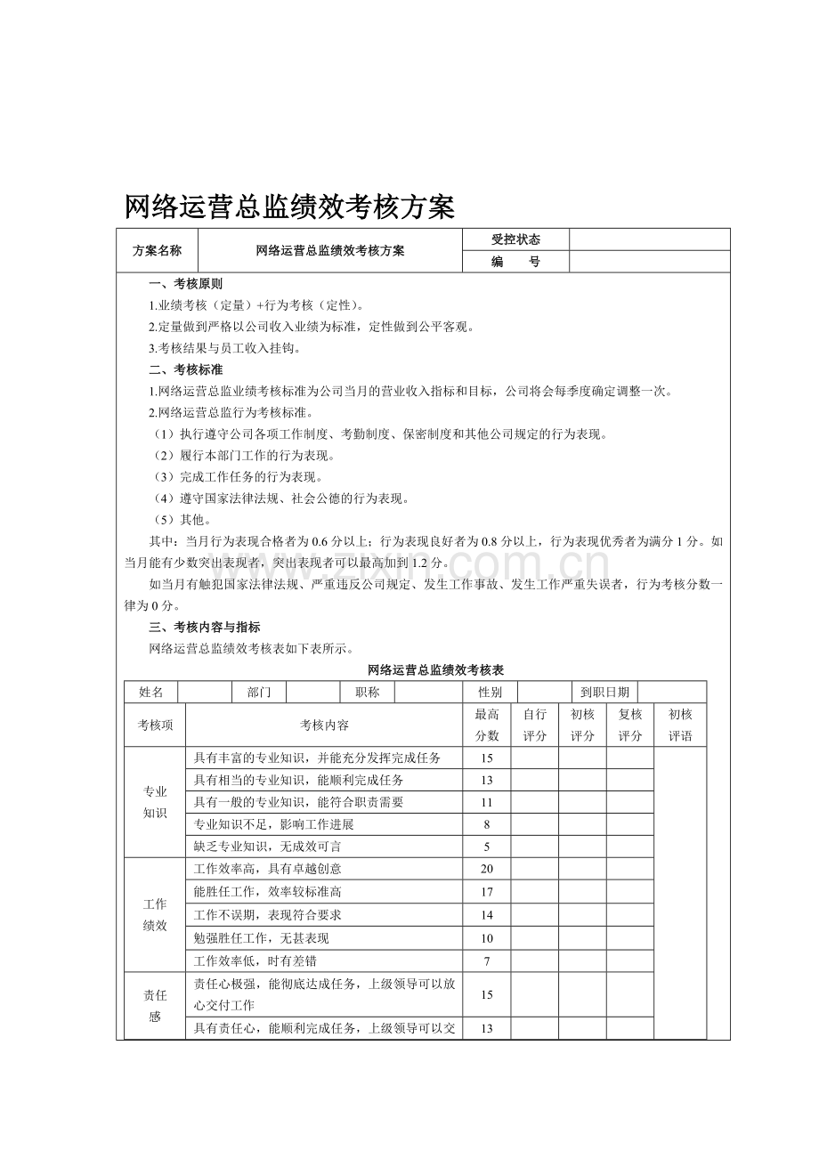 网络运营总监绩效考核方案.doc_第1页