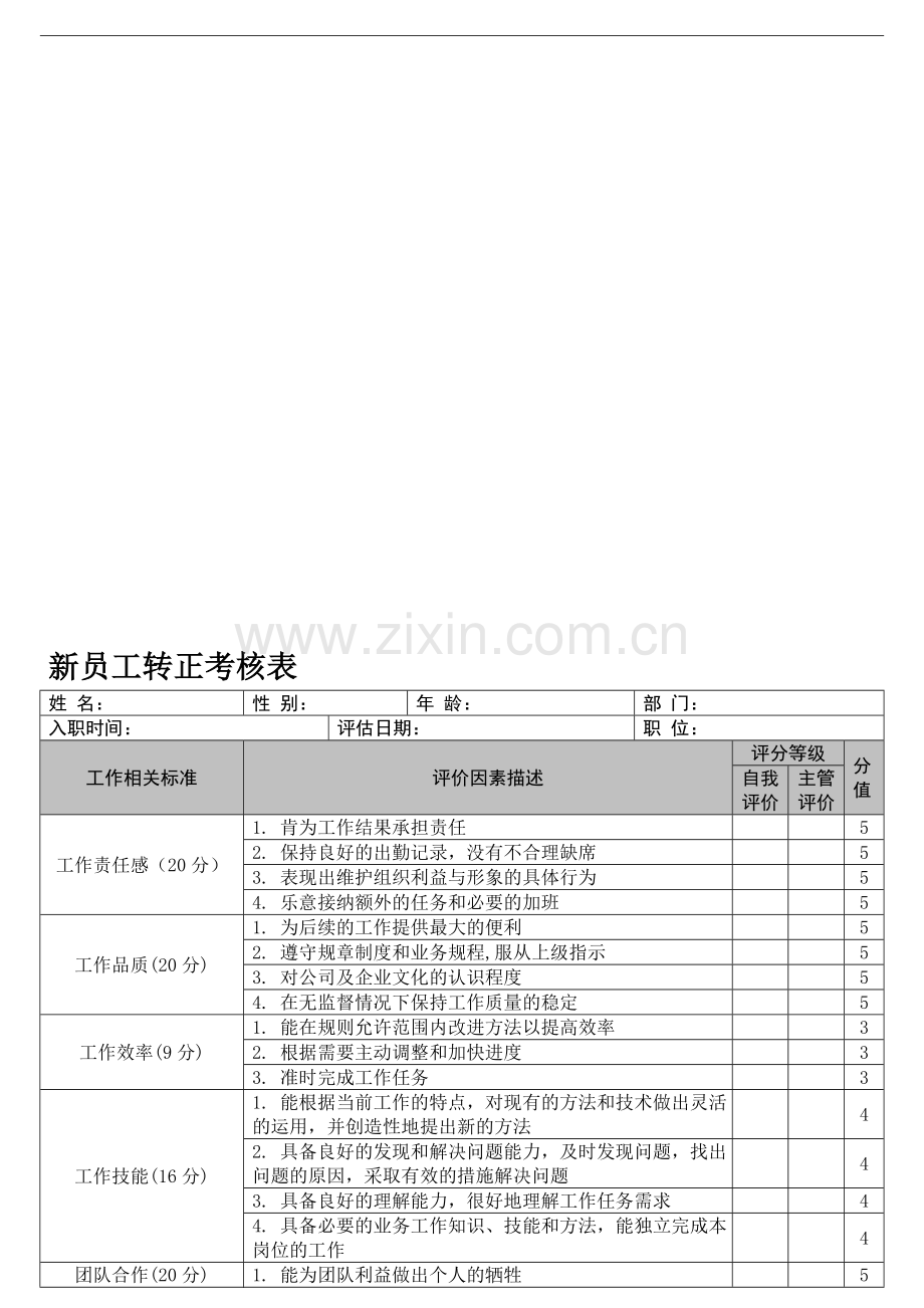 员工转正考核表、员工评级表.doc_第1页