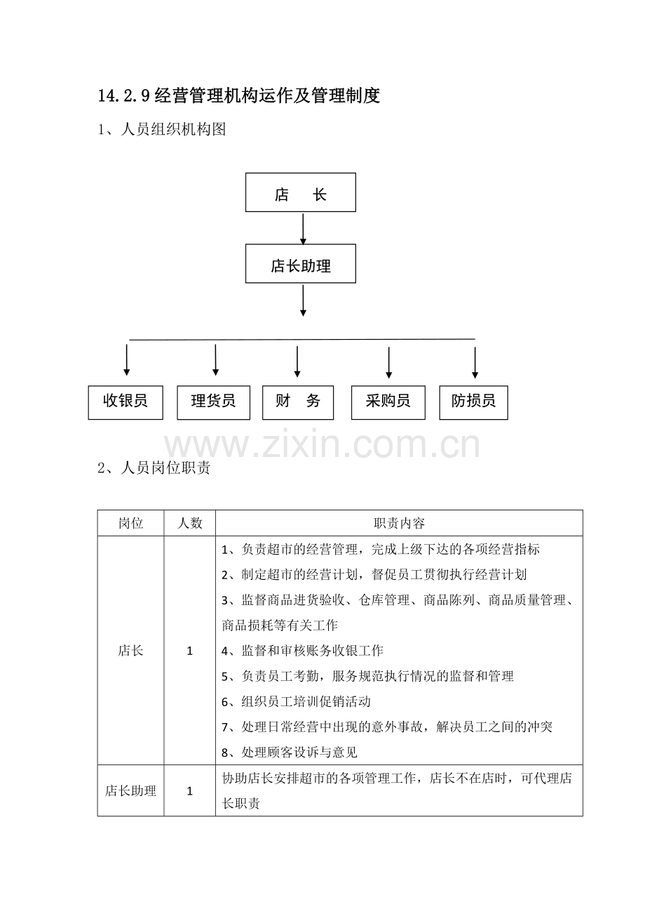 超市经营管理机构运作及管理制度.doc_第1页