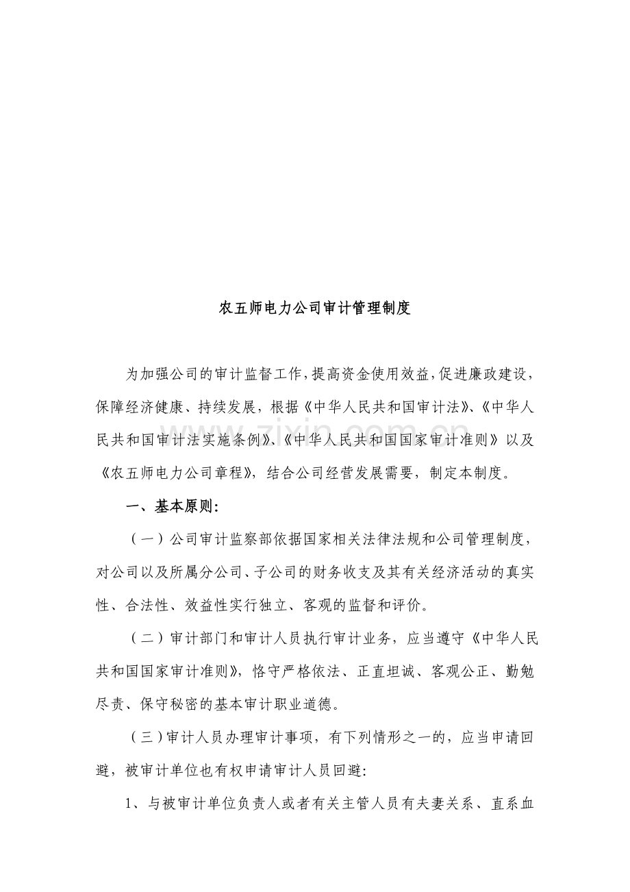 农五师电力公司审计管理制度.doc_第1页