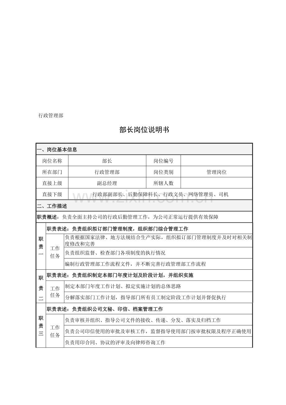 行政管理部-部长岗位职责说明书.doc_第1页