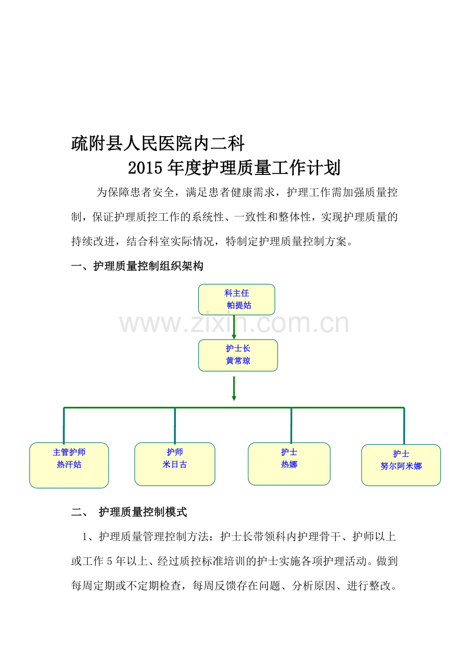 2015年度内二科护理质量工作计划-修订.doc_第1页