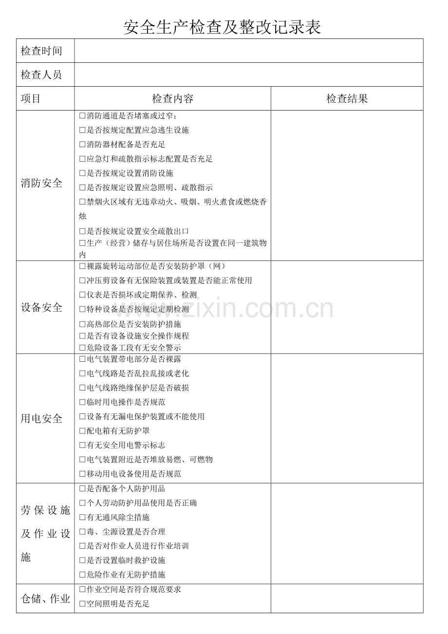 日常安全生产检查记录表.doc_第1页