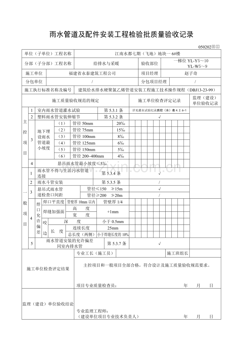 雨水管道及配件安装工程检验批质量验收记录.doc_第2页