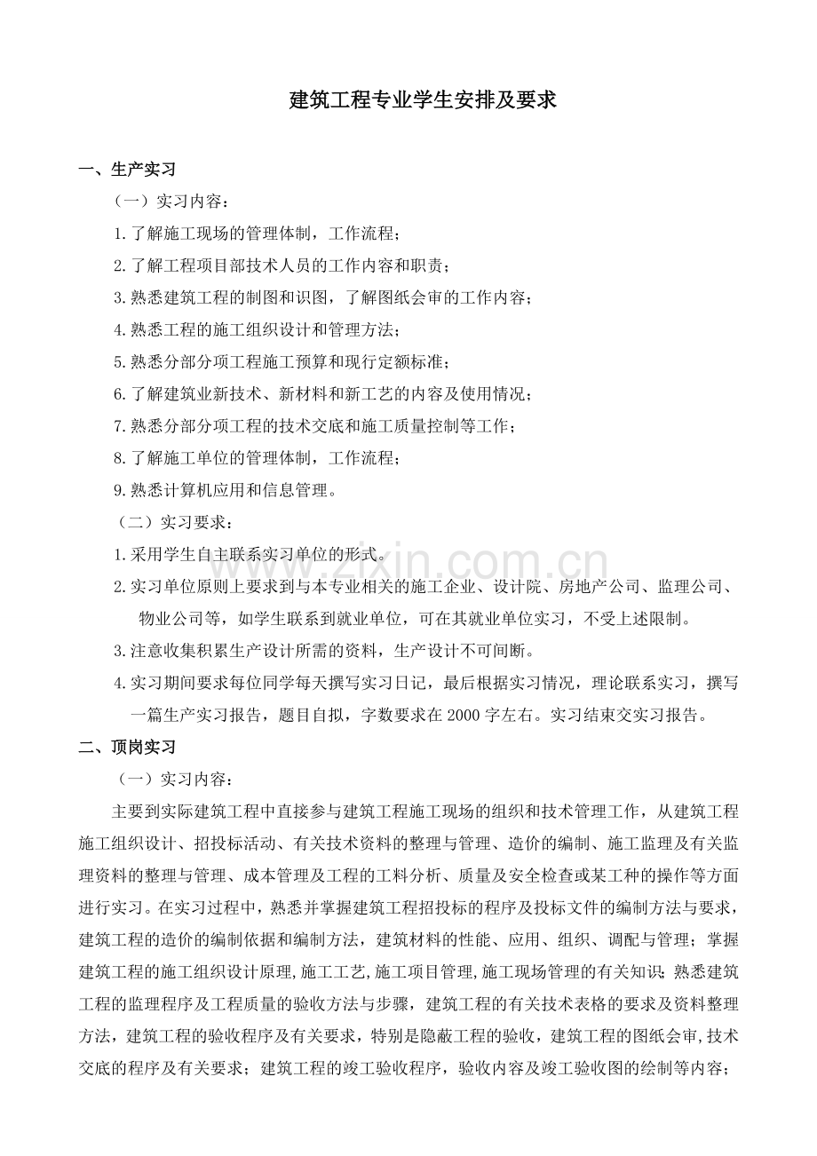 建筑工程专业学生事务安排与要求.doc_第1页