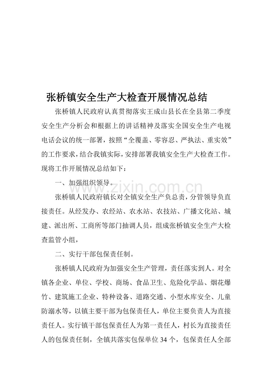 张桥镇安全生产大检查情况总结.doc_第1页