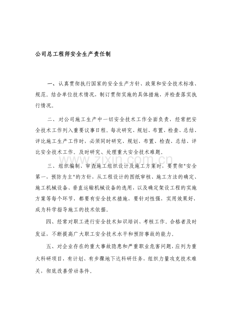 公司总工程师安全生产责任制.doc_第1页