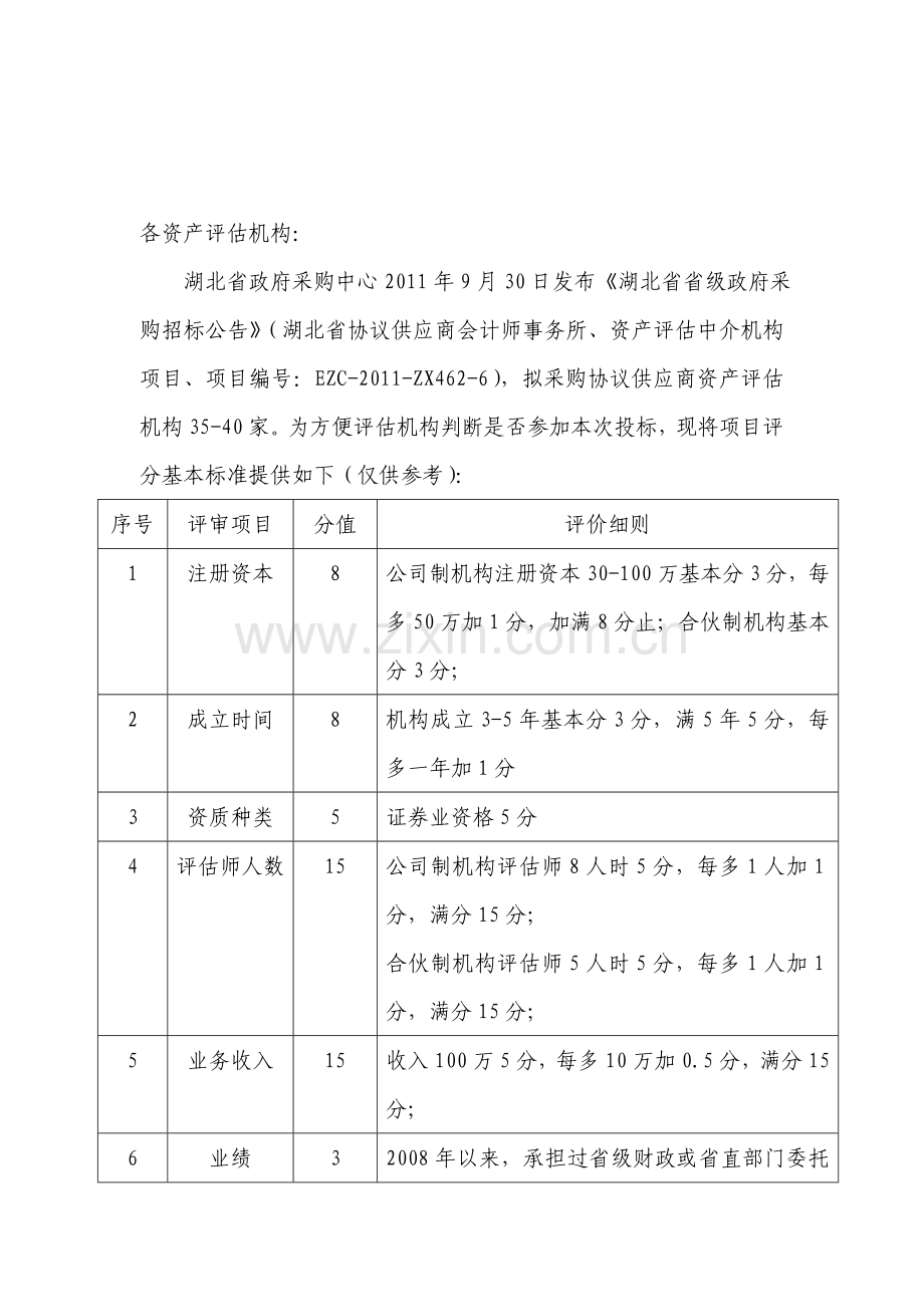 湖北省协议供应商会计师事务所、资产评估中介机构项目采购招投标情况告知2011-10-9.doc_第1页