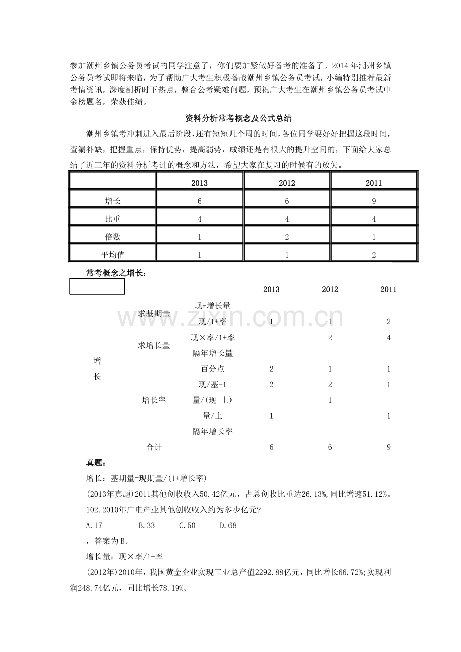 2014潮州乡镇公务员考试行测：资料分析常考概念及公式总结.doc_第1页