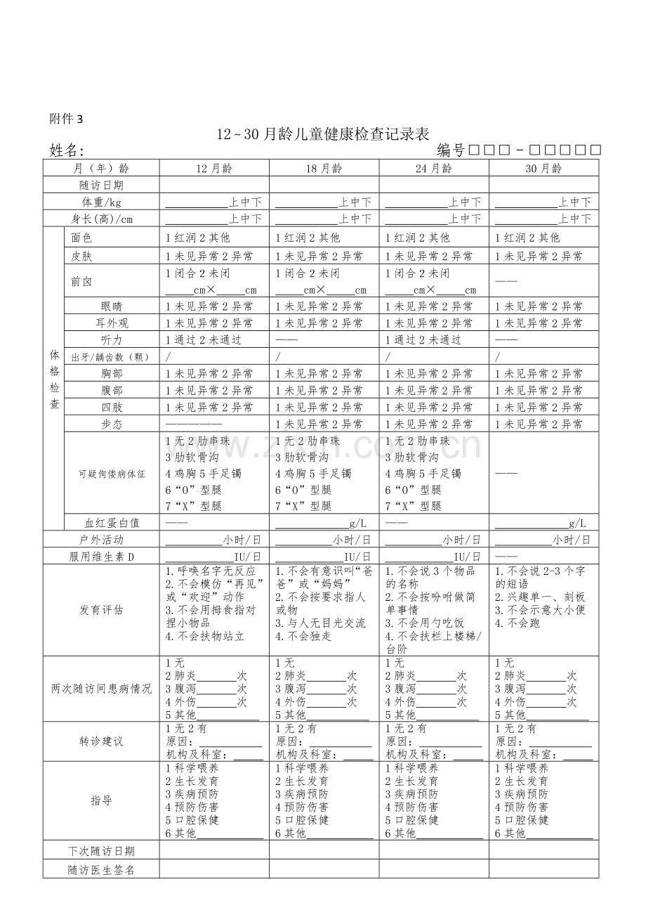 国家基本公共卫生服务规范第三版儿童健康管理表格.doc_第3页