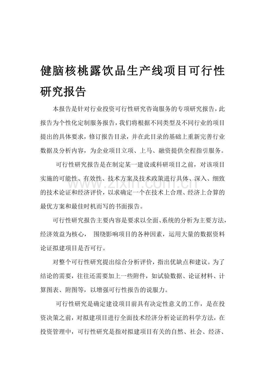 健脑核桃露饮品生产线项目可行性研究报告.doc_第1页