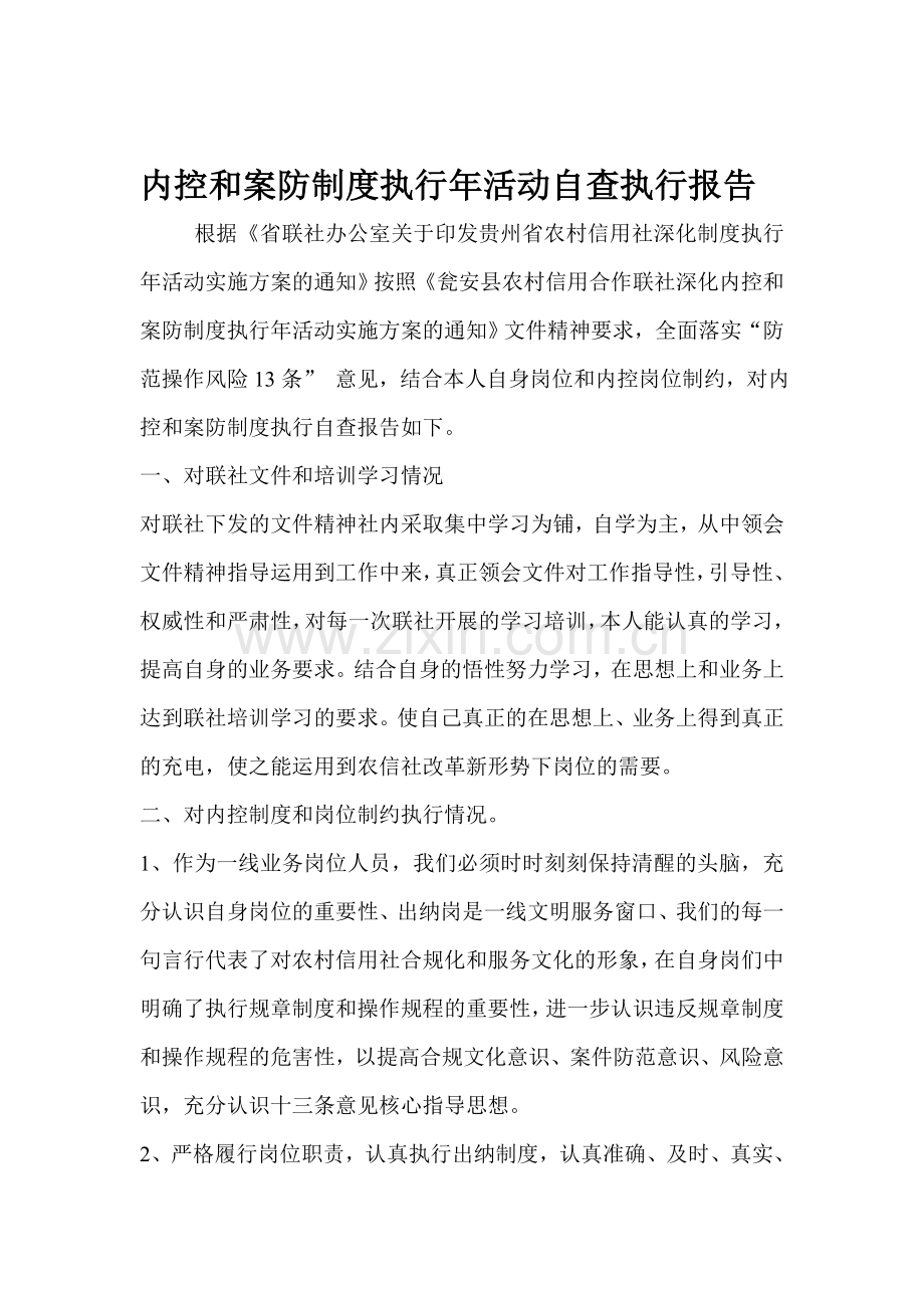 内控和案防制度执行年活动自查报告.doc_第1页