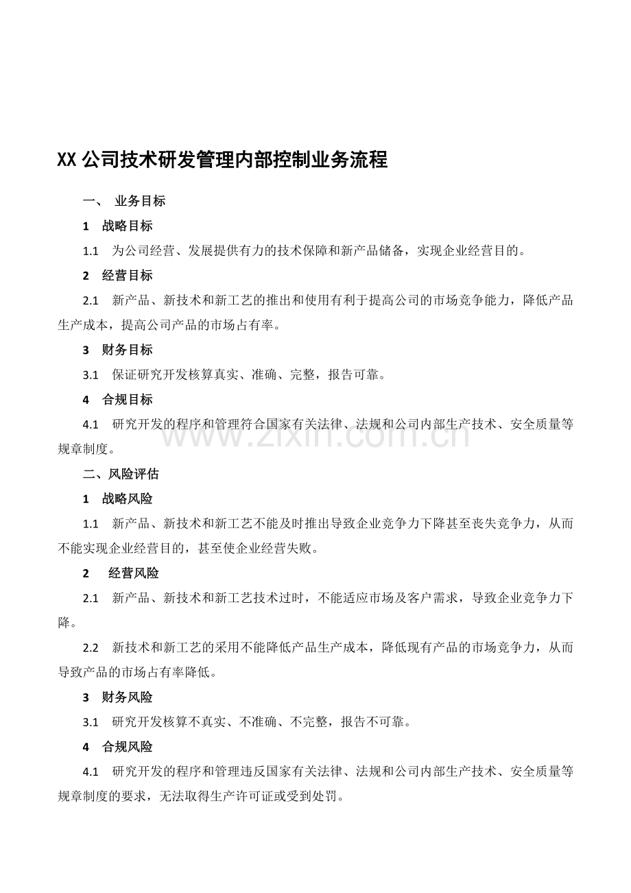 XX公司技术研发管理内部控制业务流程.doc_第1页