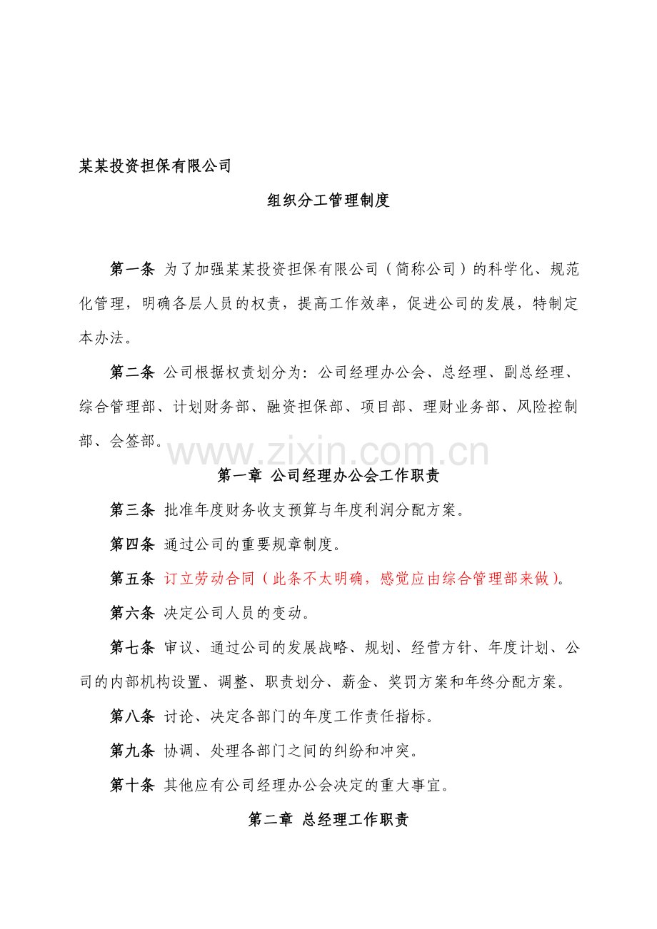 担保投资公司组织分工管理制度.doc_第1页