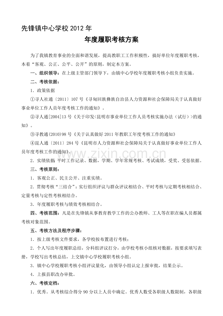 先锋学校2012年度履职考核方案.doc_第1页