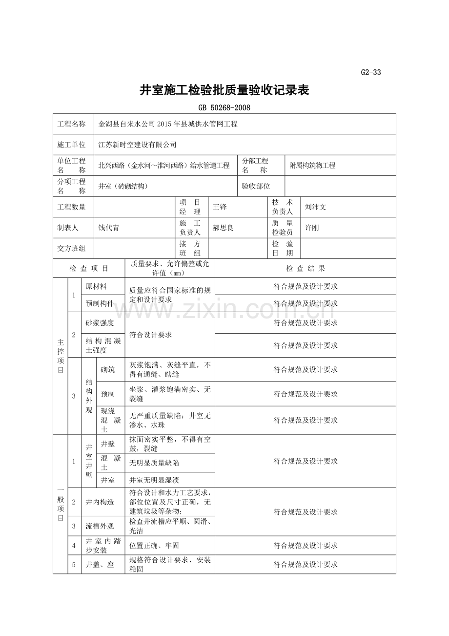 井室施工检验批质量验收记录表.doc_第1页