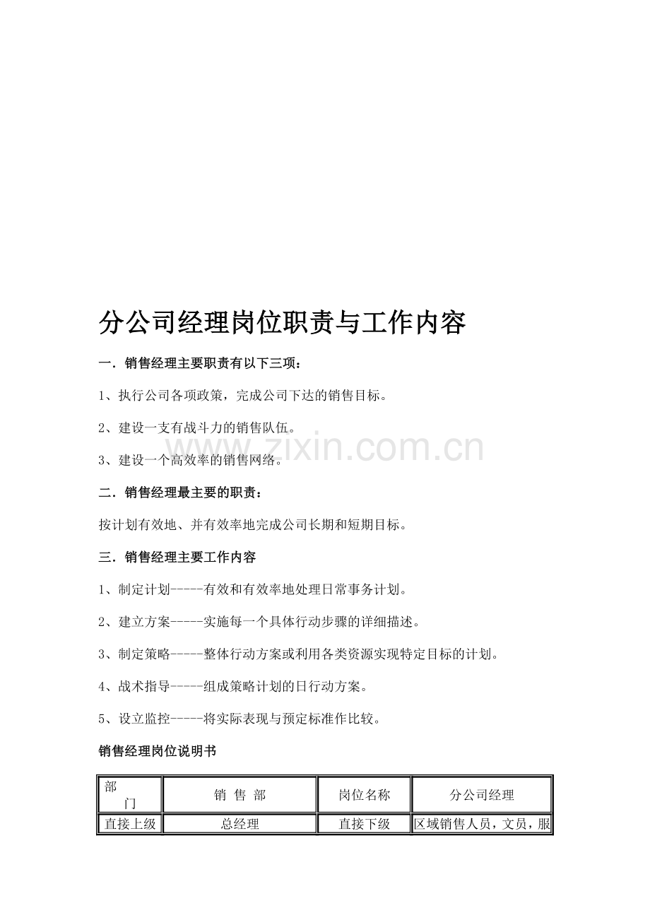 分公司经理岗位职责与工作内容.doc_第1页