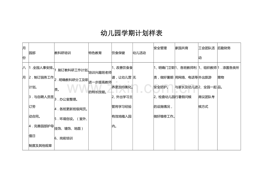 幼儿园学期计划样表.doc_第1页