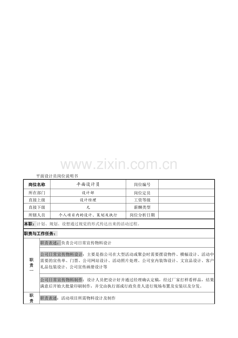 -平面设计员-岗位说明书.doc_第1页