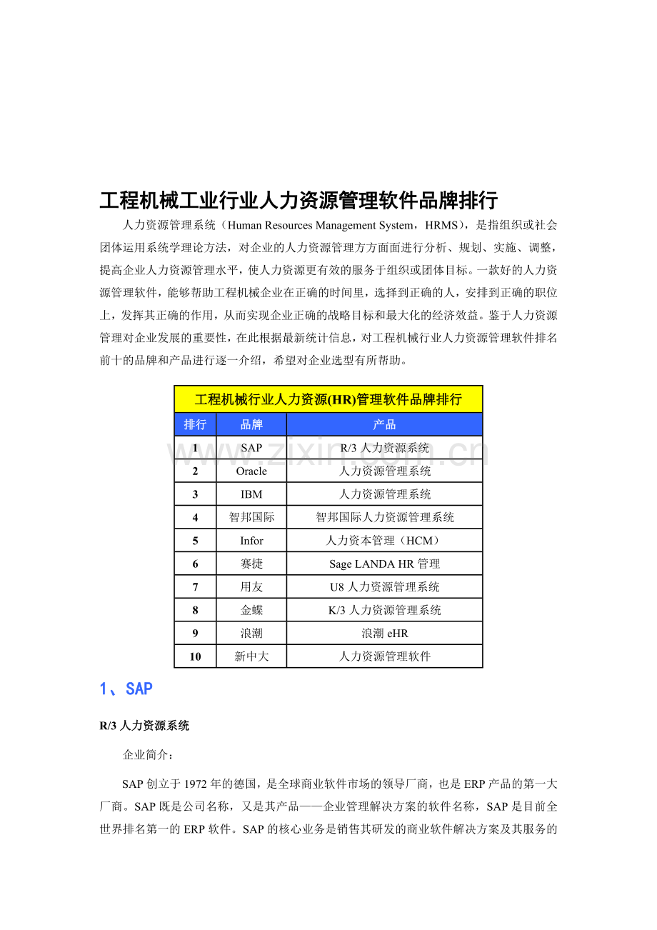 工程机械工业行业人力资源管理软件品牌排行.doc_第1页