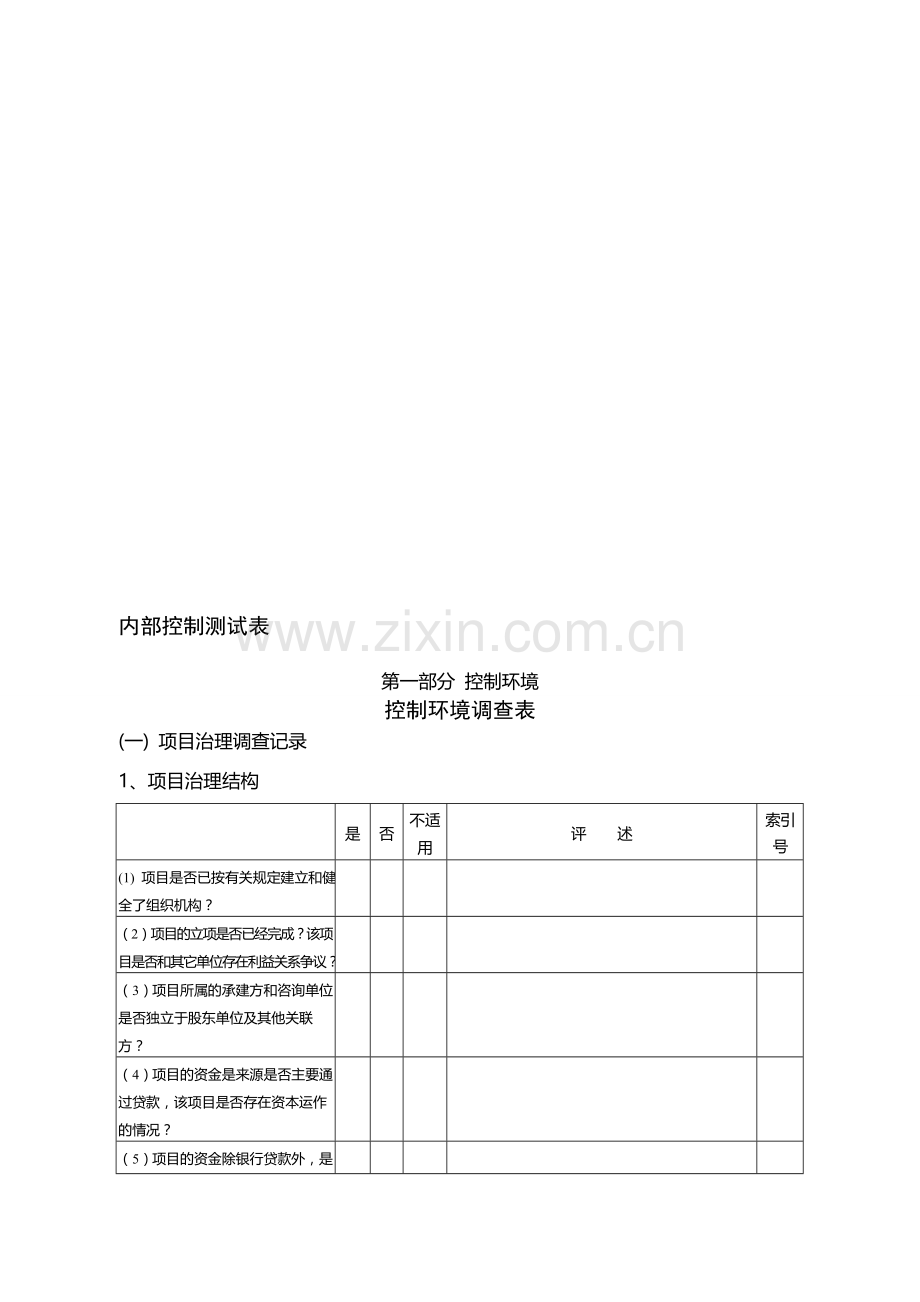 工程项目内部控制制度测试表.doc_第1页