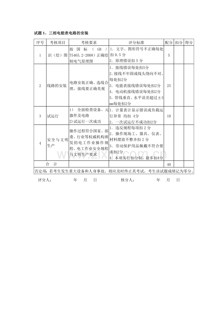 维修电工(2010版)初级操作技能考核评分记录表.doc_第2页