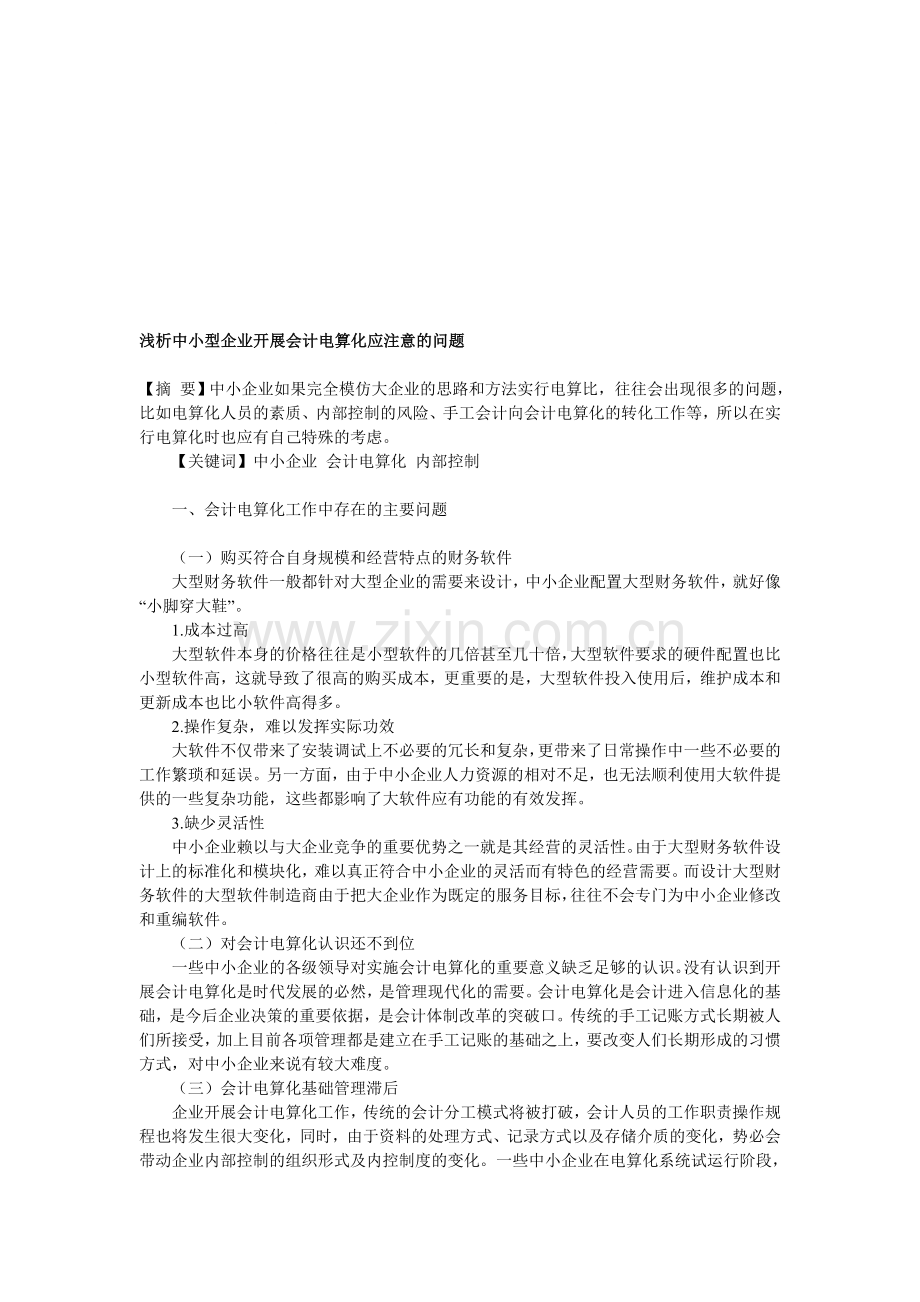 浅析中小型企业开展会计电算化应注意的问题.doc_第1页