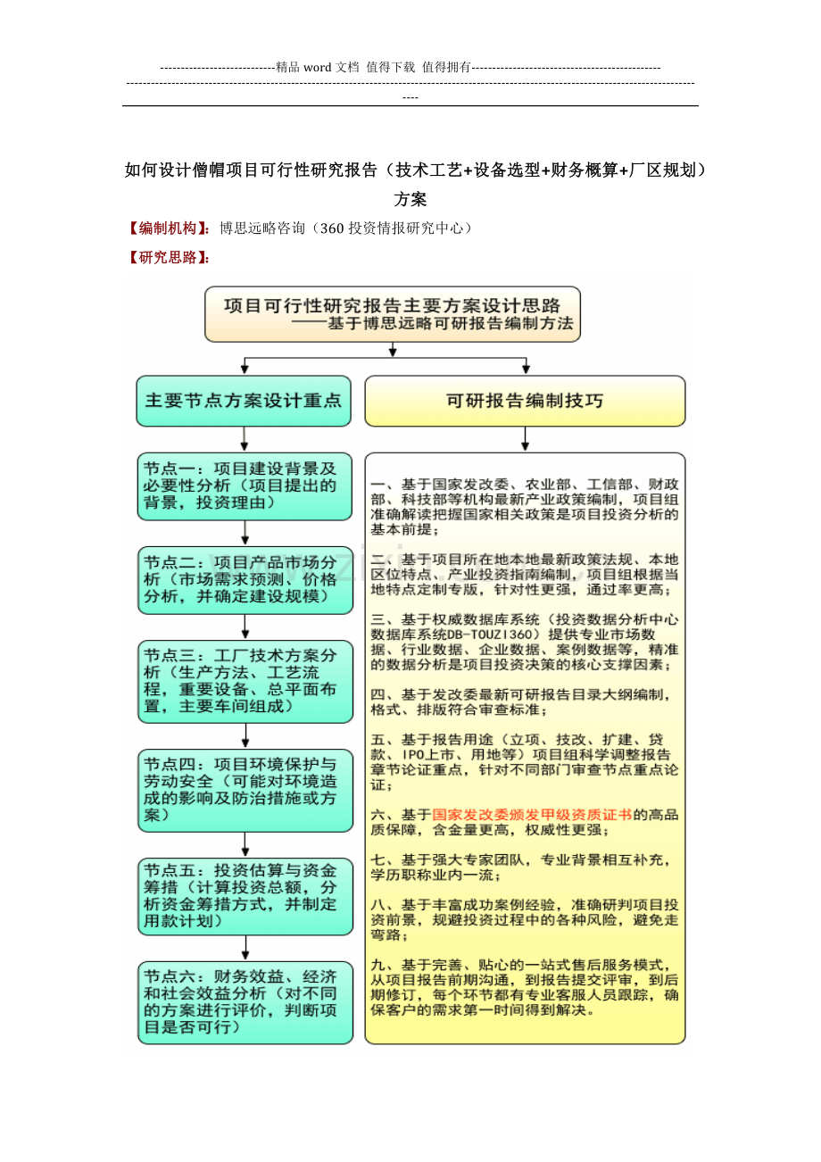 如何设计僧帽项目可行性研究报告(技术工艺-设备选型-财务概算-厂区规划)方案.docx_第1页