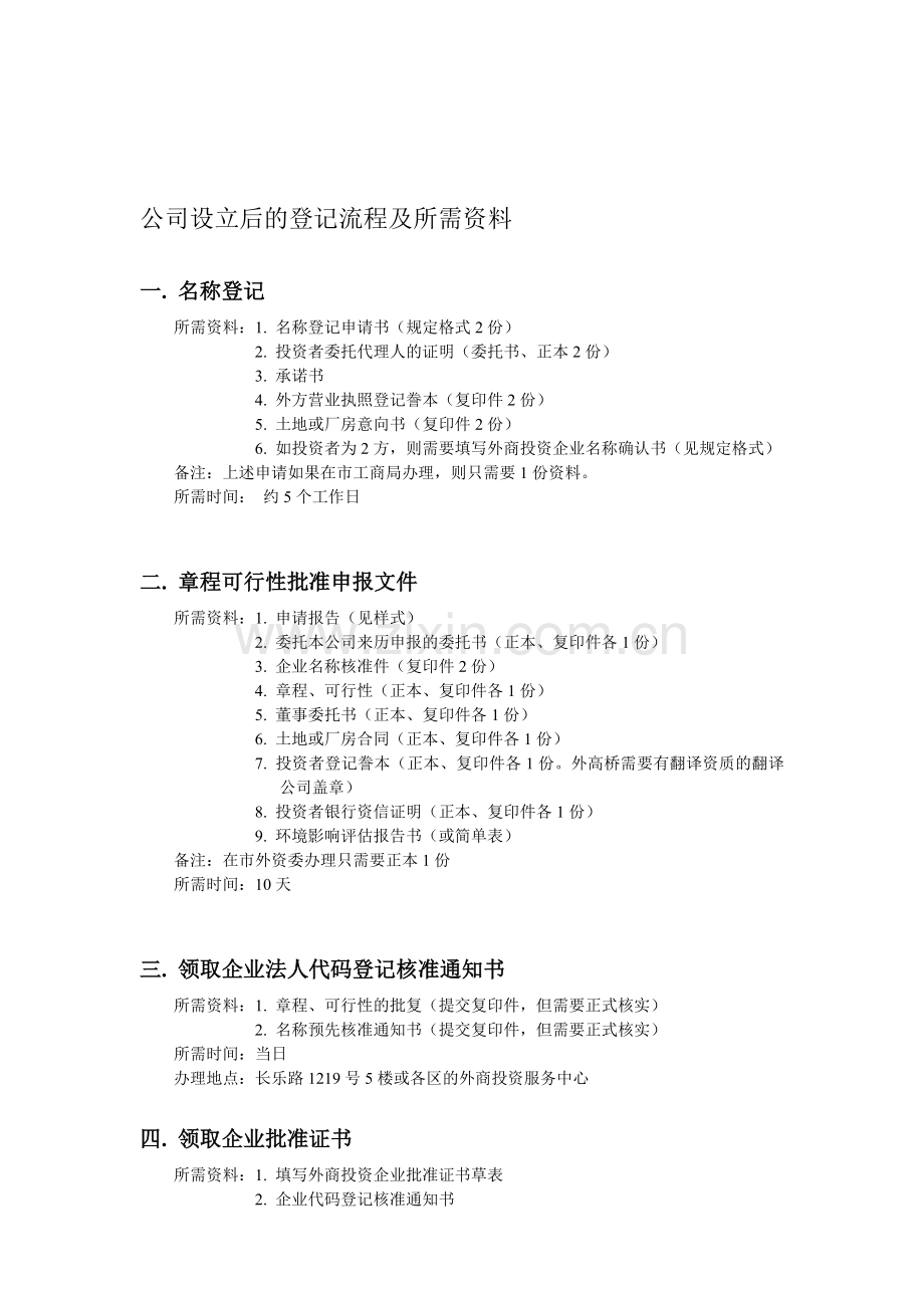 公司设立后的登记流程及所需资料.doc_第1页