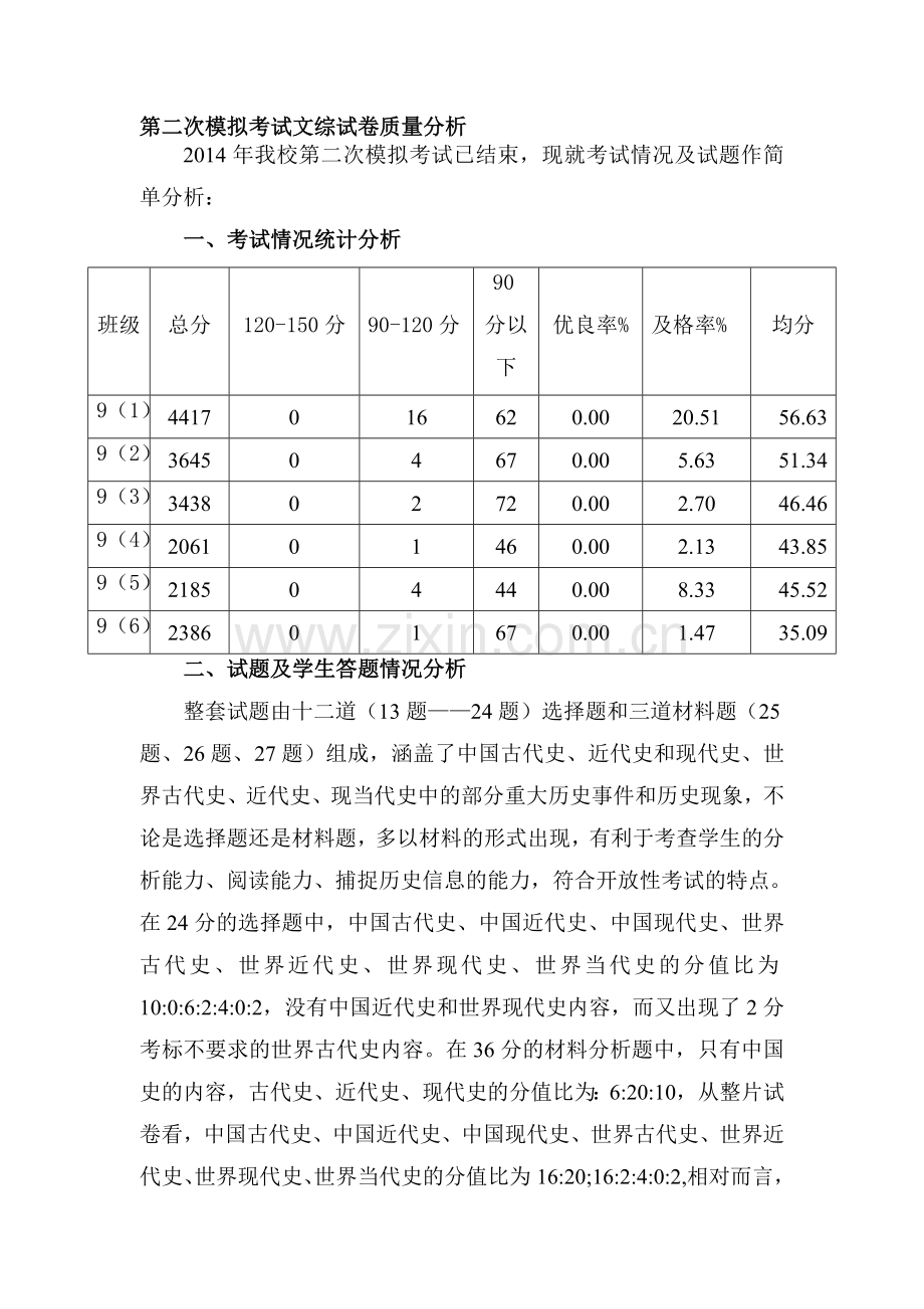 中考文科综合试题质量分析.doc_第1页