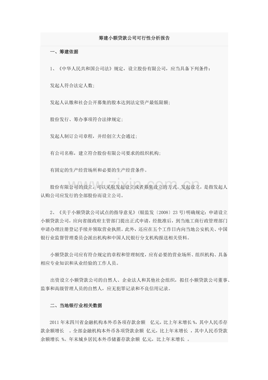 筹建小额贷款公司可行性分析报告.docx_第1页