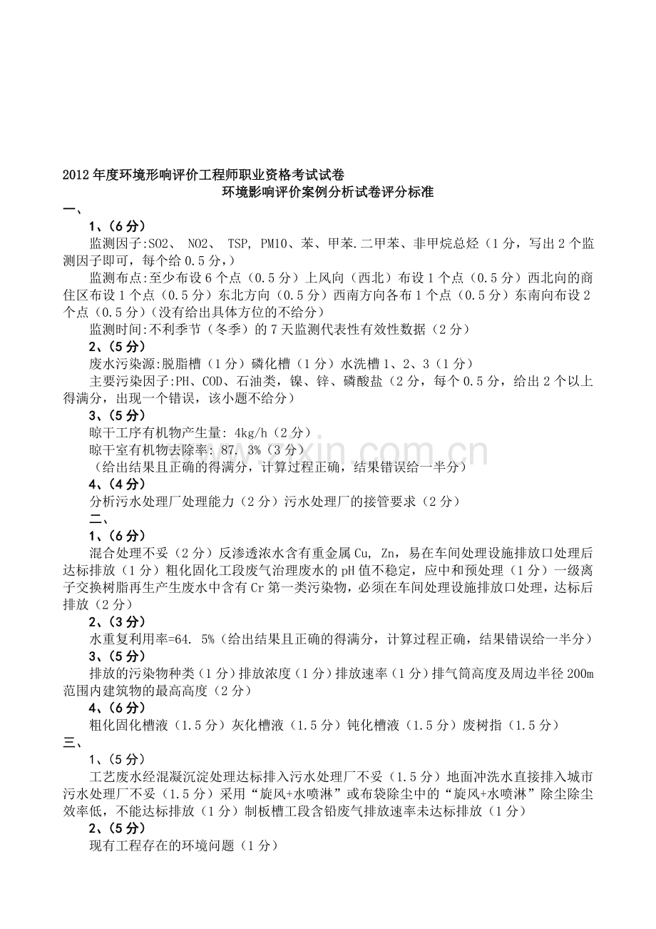 环评爱好者论坛-2012年案例分析试题答案-2.doc_第1页