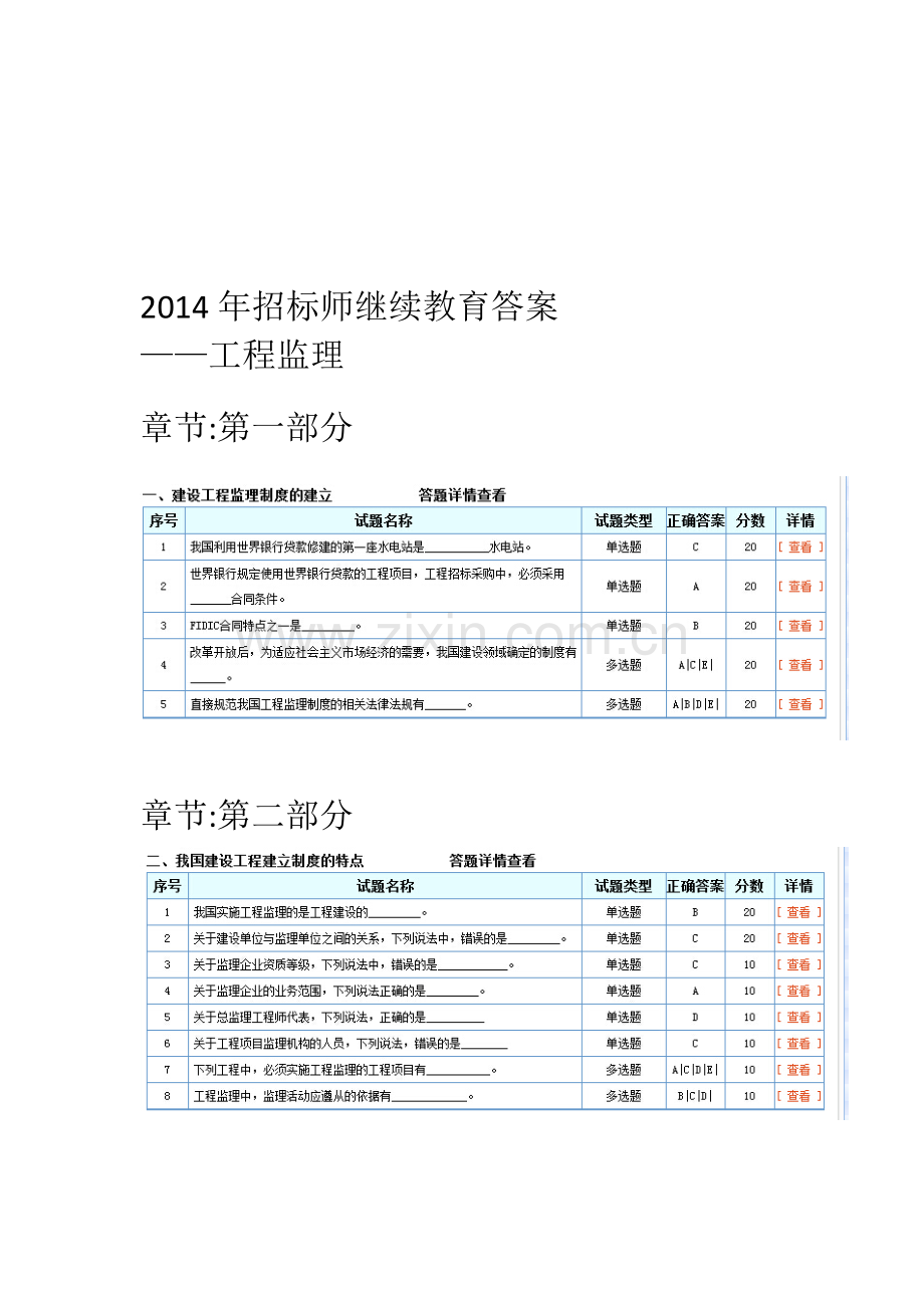 2014年招标师继续教育答案(工程监理).doc_第1页