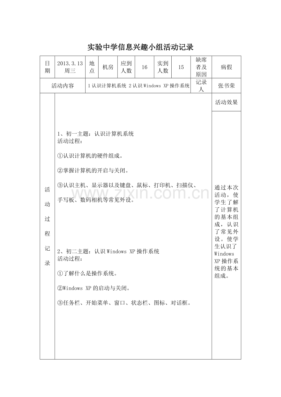 1107信息技术兴趣小组活动记录.doc_第1页